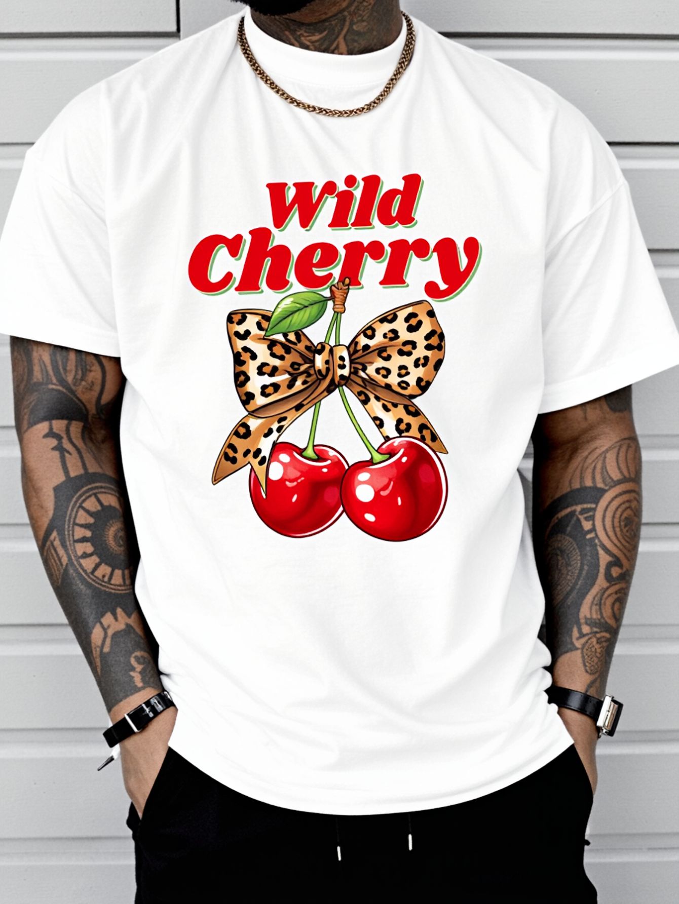 Summer Vibes Clothing Men - Camiseta con estampado Cherry Lover Leopard