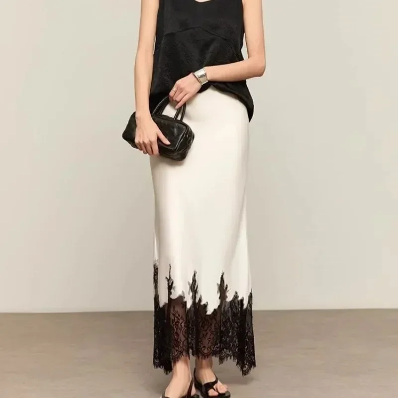 Summer Clothing Wraps - Falda Midi con borde de encaje