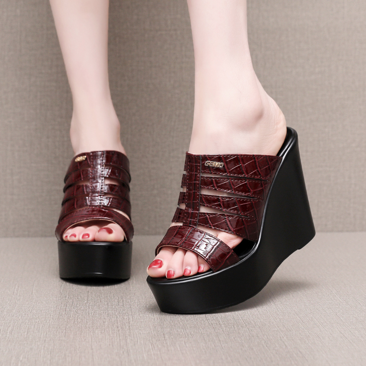 Quality Summer Clothing - Sandalias de cuña de cuero de