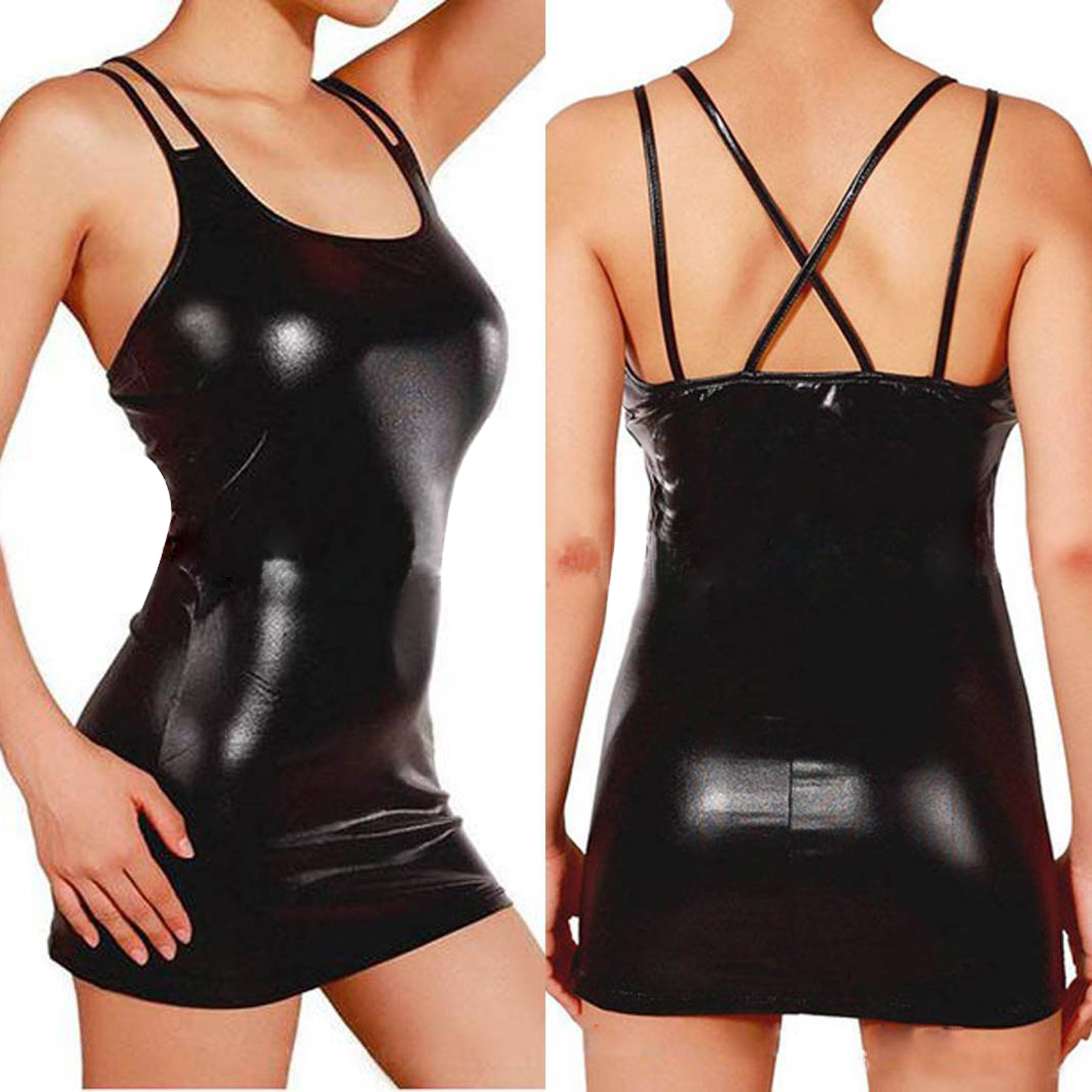 Minivestido de cuero metálico  - Summer Clothing Women Uk reseña y precio