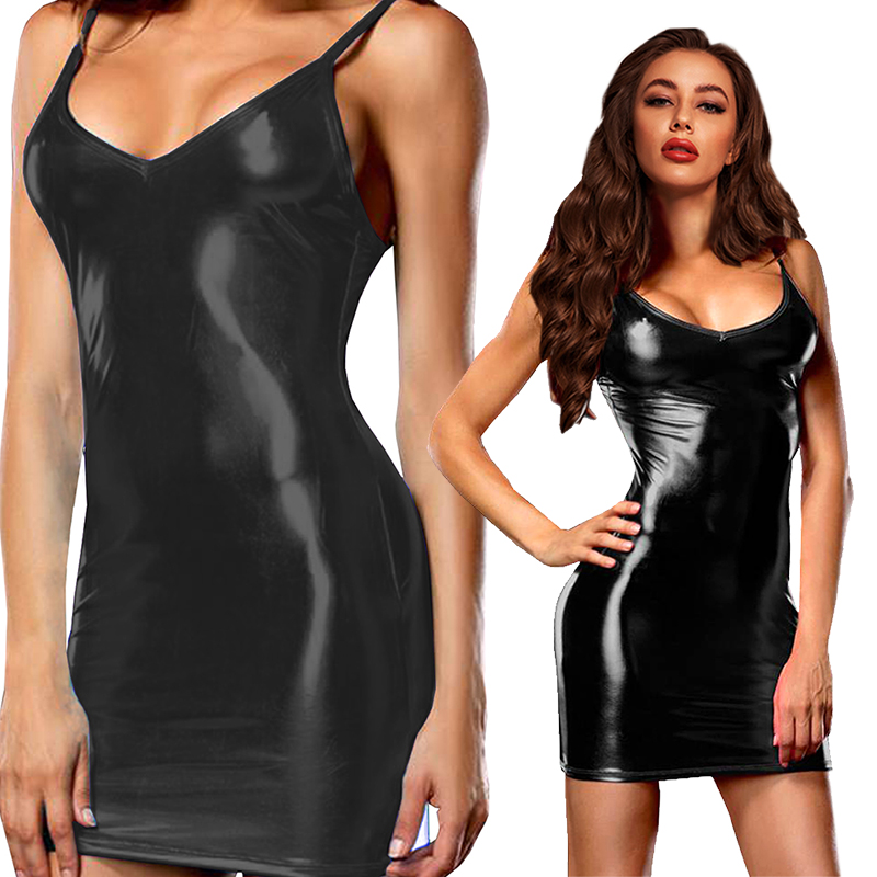 Minivestido de cuero metálico  - Summer Clothing Women Uk reseña y precio